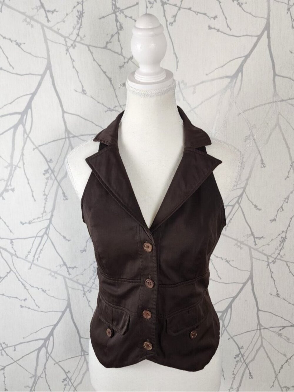 Le Chateau Brown Button Front Halter Y2K Utility Vest